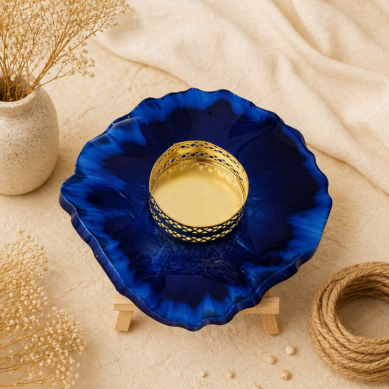 Ocean Blue Resin Diya Holder